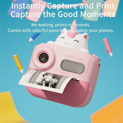 K64 Cute Dual Lens Kids HD Camera Instant Printing Thermal Photo Printer with 32G TF Card + Card Reader