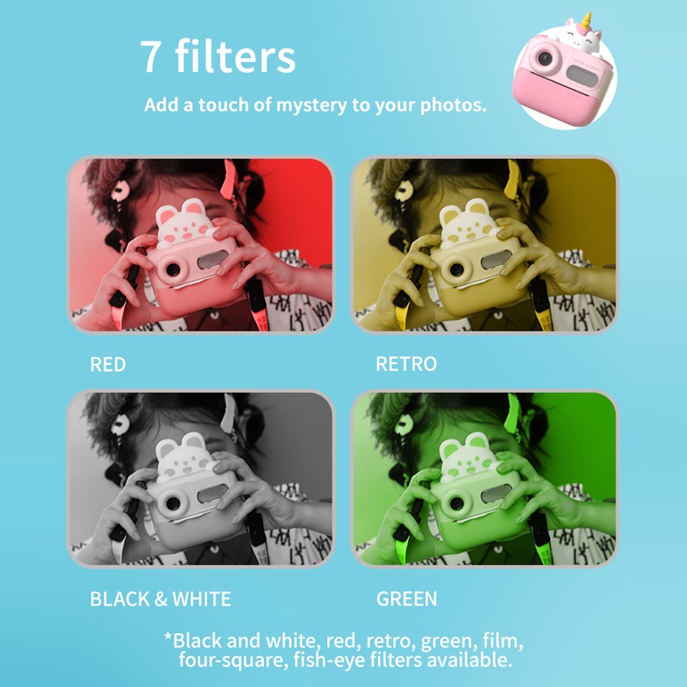 K64 Cute Dual Lens Kids HD Camera Instant Printing Thermal Photo Printer with 32G TF Card + Card Reader