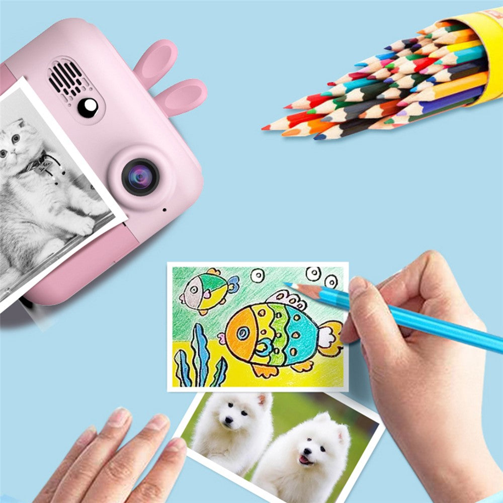 A23 2.4-inch Screen Mini Children HD Digital Camera Portable Instant Photo Printing Machine with 32G TF Card + Card Reader