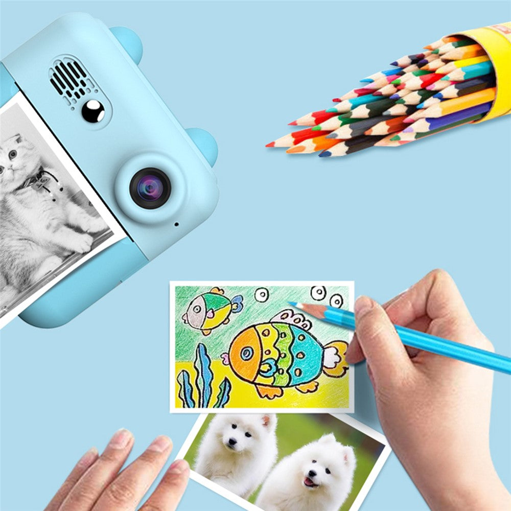 A22 2.4-inch Screen Mini Kids HD Digital Camera Instant Photo Printing Machine with 32G TF Card + Card Reader