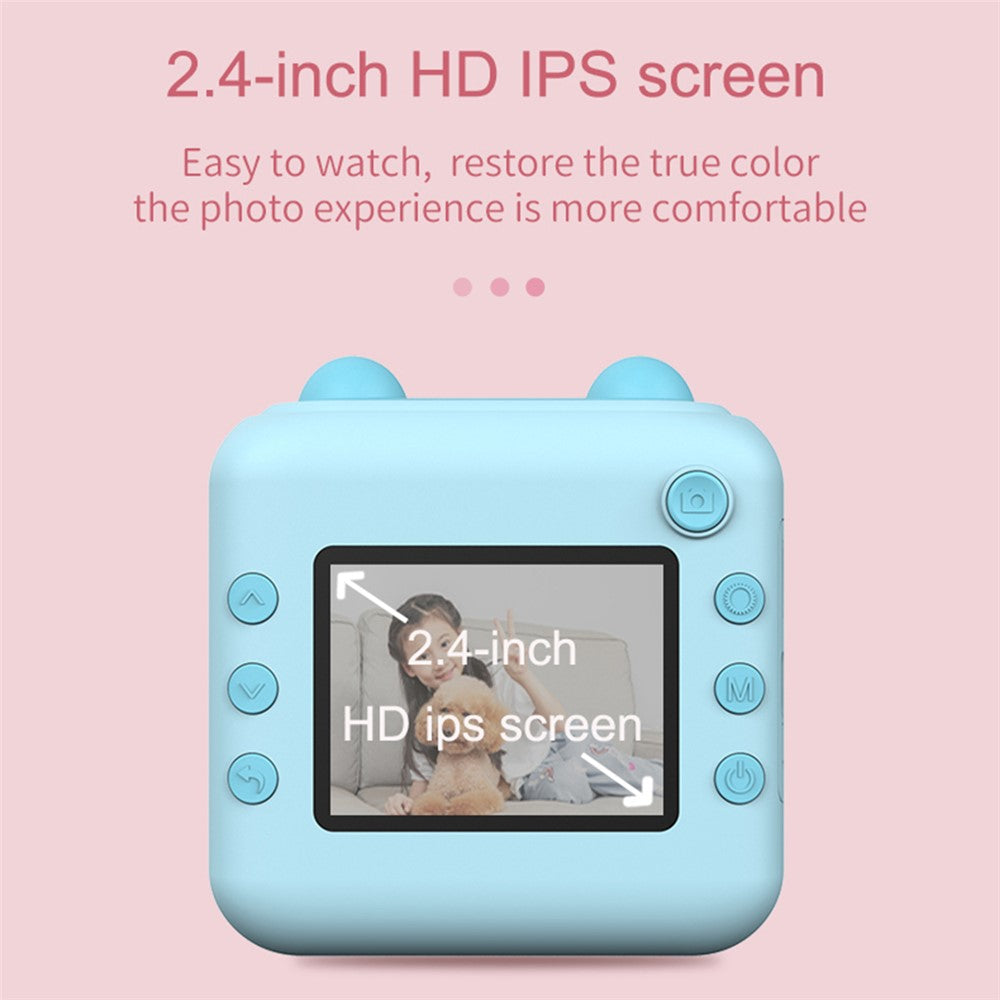 A22 2.4-inch Screen Mini Kids HD Digital Camera Instant Photo Printing Machine with 32G TF Card + Card Reader