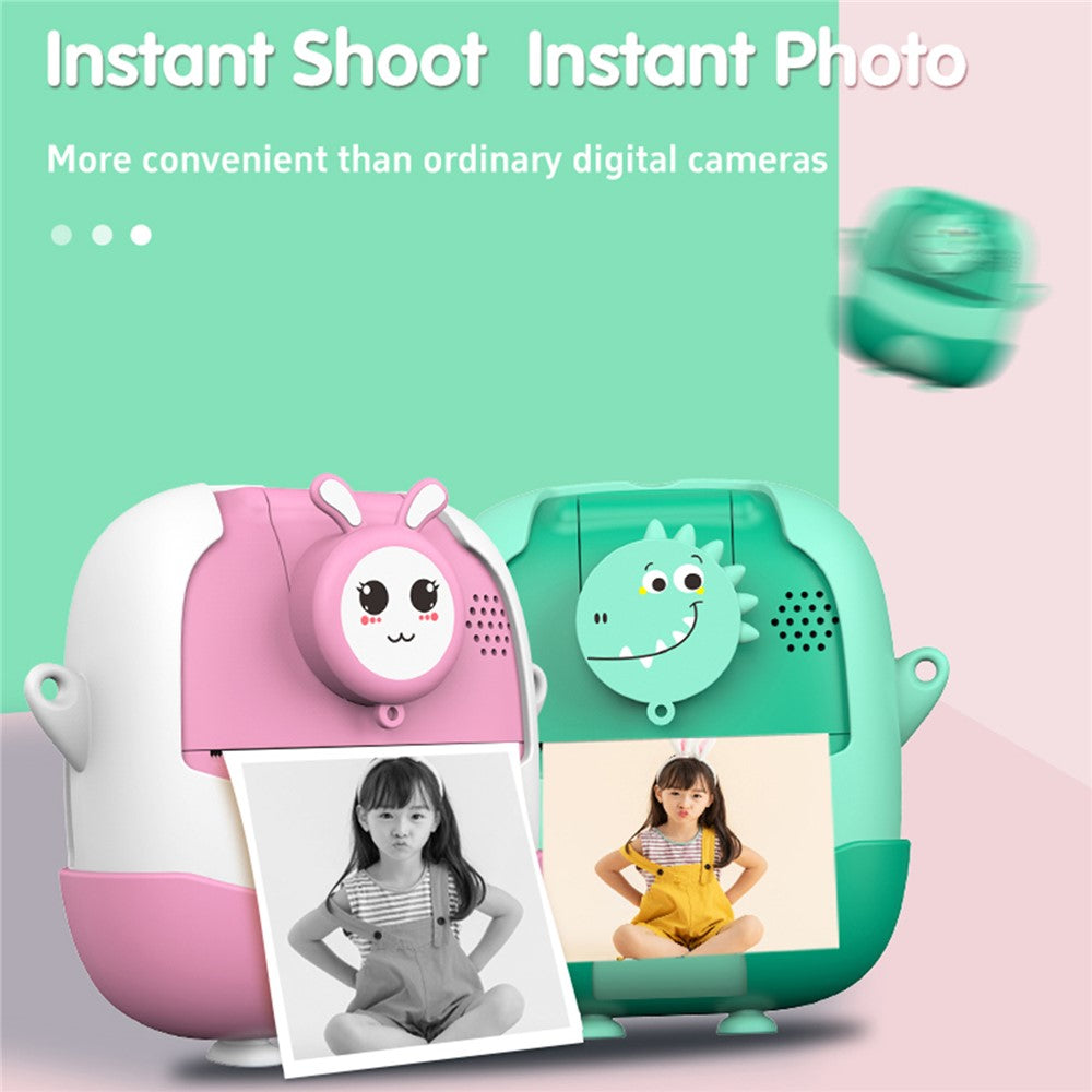 A19B Cartoon Design 2.0-inch Screen Mini Kids HD Digital Camera Instant Photo Printer with 32G TF Card + Card Reader
