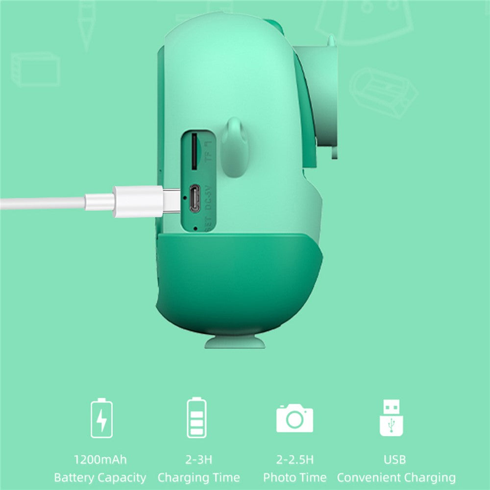 A19B Cartoon Design 2.0-inch Screen Mini Kids HD Digital Camera Instant Photo Printer with 32G TF Card + Card Reader