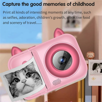 S6 2.4-inch Screen Lovely Kids Dual Lens Digital Camera Instant Photo Printing Machine with 32G TF Card + Card Reader