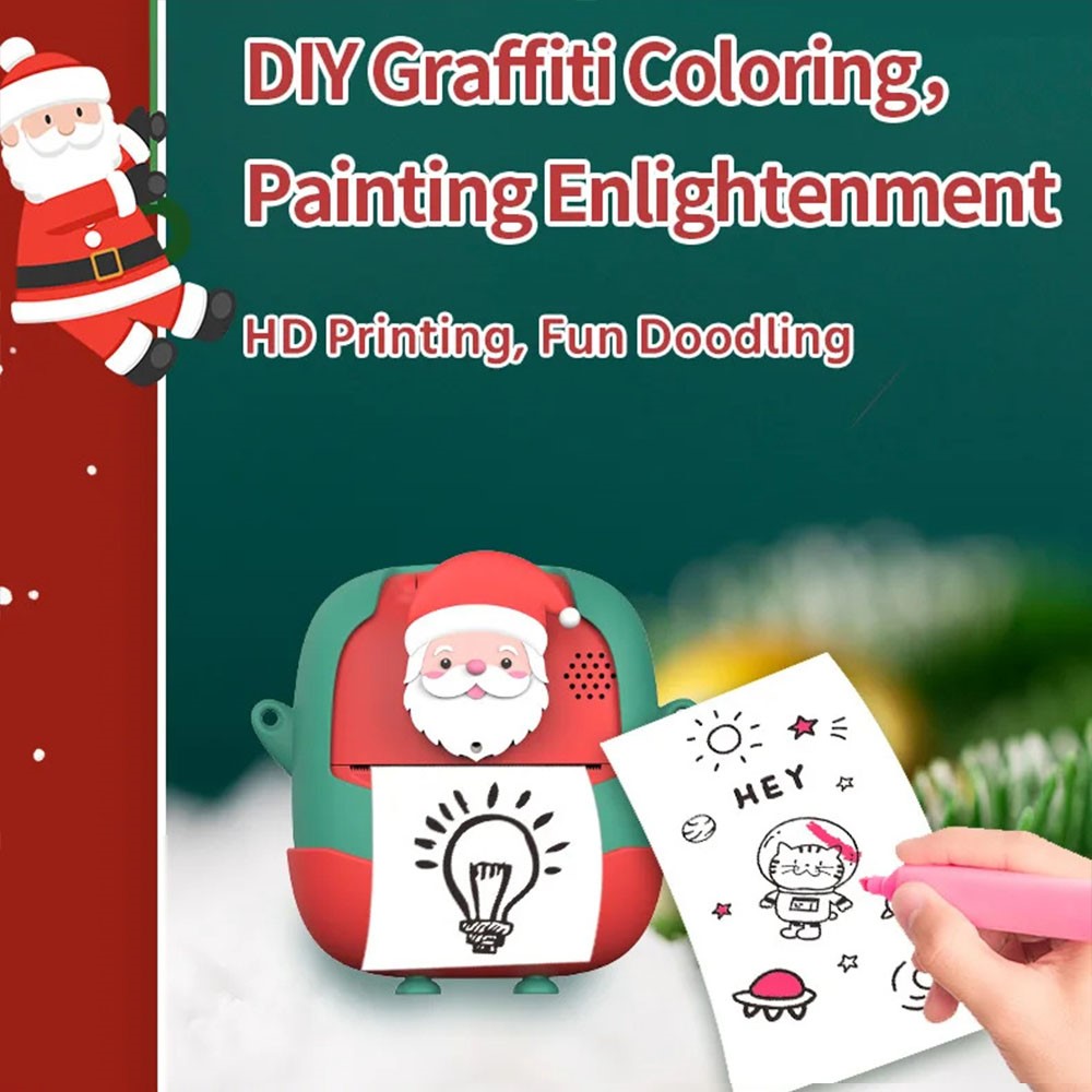 Christmas Style 2.0-inch Screen Children HD Digital Camera Instant Photo Printer with 32G TF Card + Card Reader