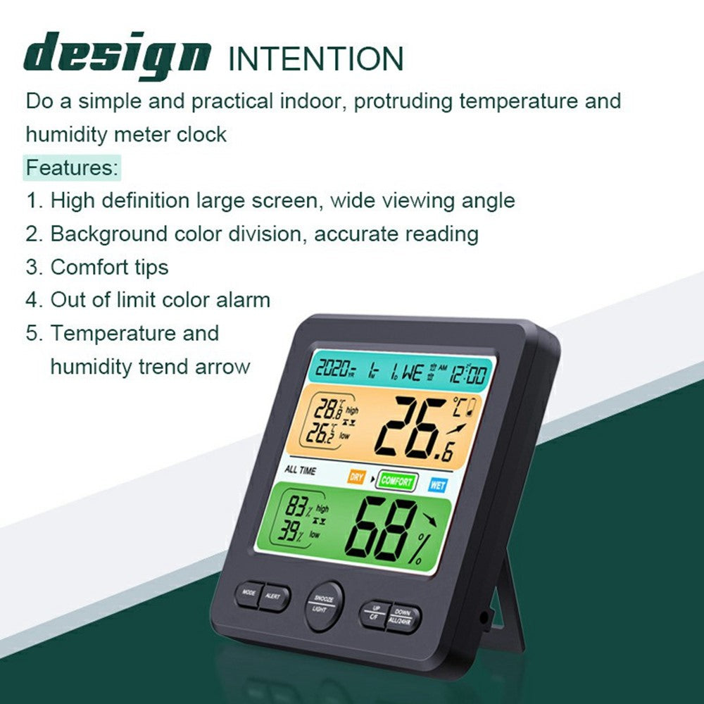 TS-6211 Multifunctional Digital Hygrometer Thermometer Large Display Temperature Humidity Monitor Electronic Clock