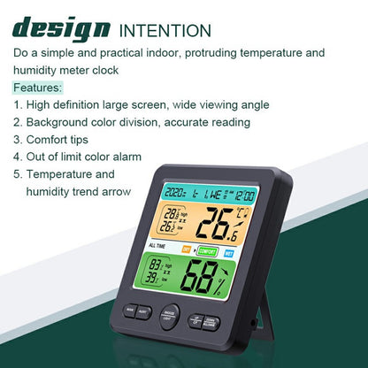 TS-6211 Multifunctional Digital Hygrometer Thermometer Large Display Temperature Humidity Monitor Electronic Clock