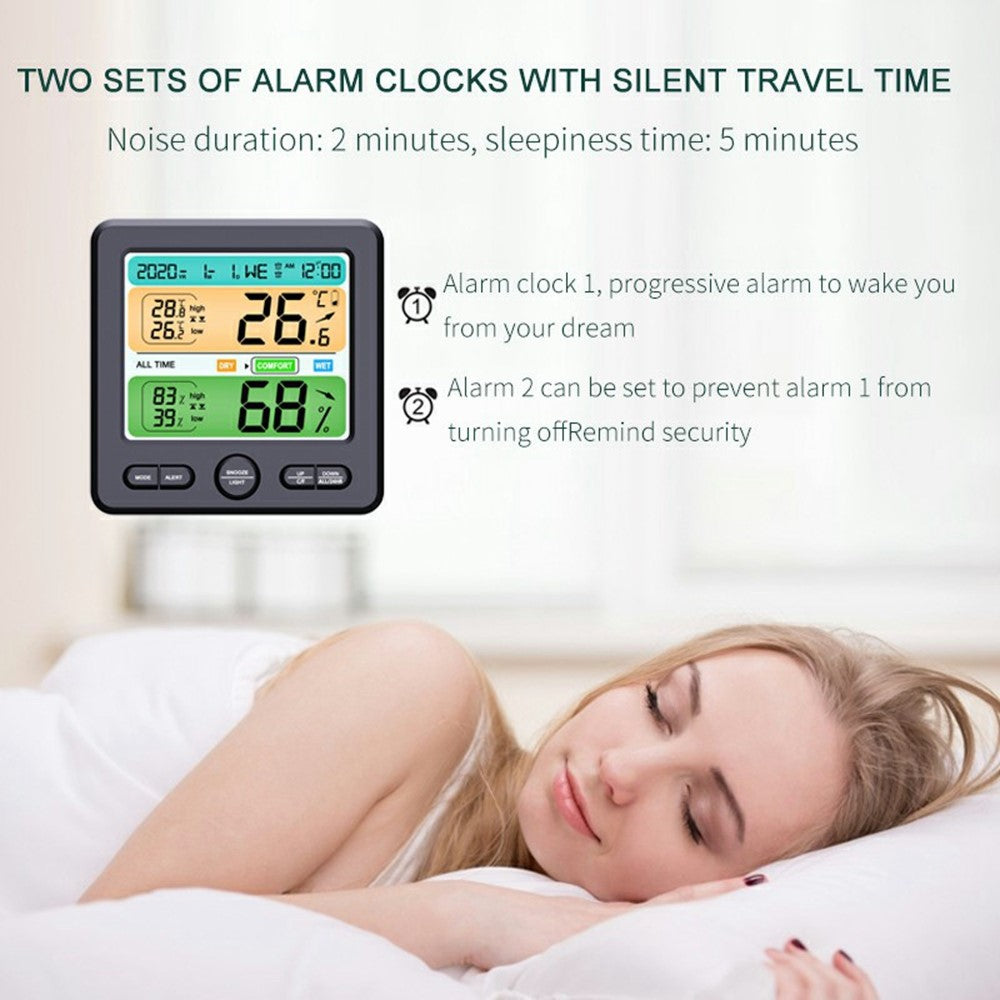 TS-6211 Multifunctional Digital Hygrometer Thermometer Large Display Temperature Humidity Monitor Electronic Clock