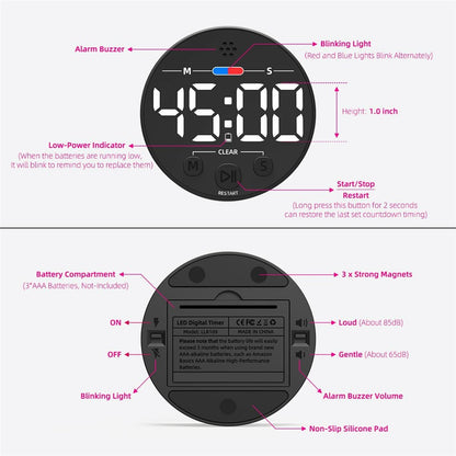 GL320 LLR109 Magnetic LED Timer Digital Display Countdown Clock for Kitchen Baking Timing Tool