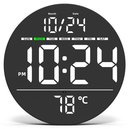 LLR083 20cm Diameter Multifunction LED Digital Wall Clock with Temperature Date Week Display