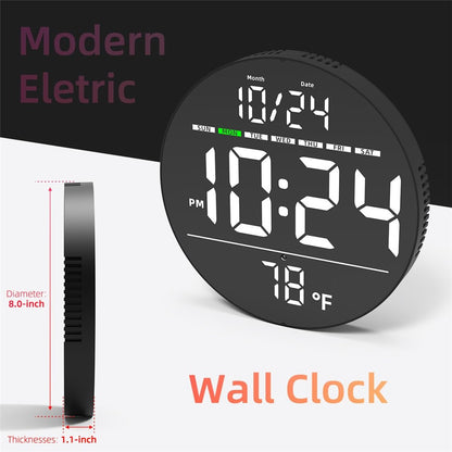LLR083 20cm Diameter Multifunction LED Digital Wall Clock with Temperature Date Week Display