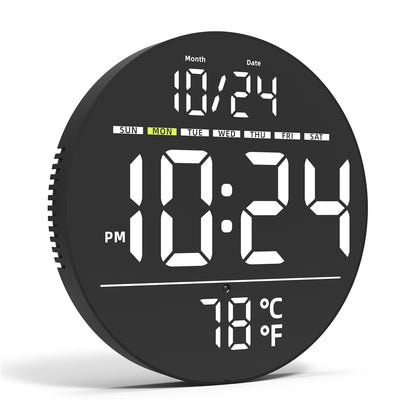 LLR083 20cm Diameter Multifunction LED Digital Wall Clock with Temperature Date Week Display