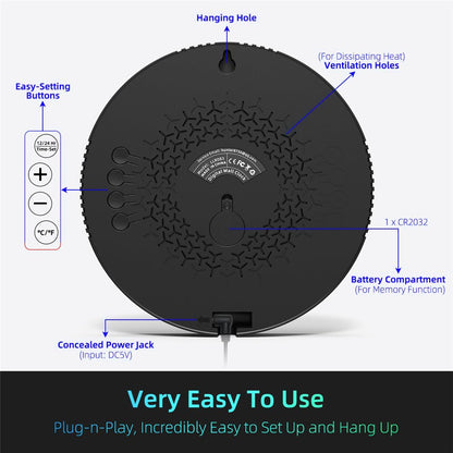 LLR083 20cm Diameter Multifunction LED Digital Wall Clock with Temperature Date Week Display