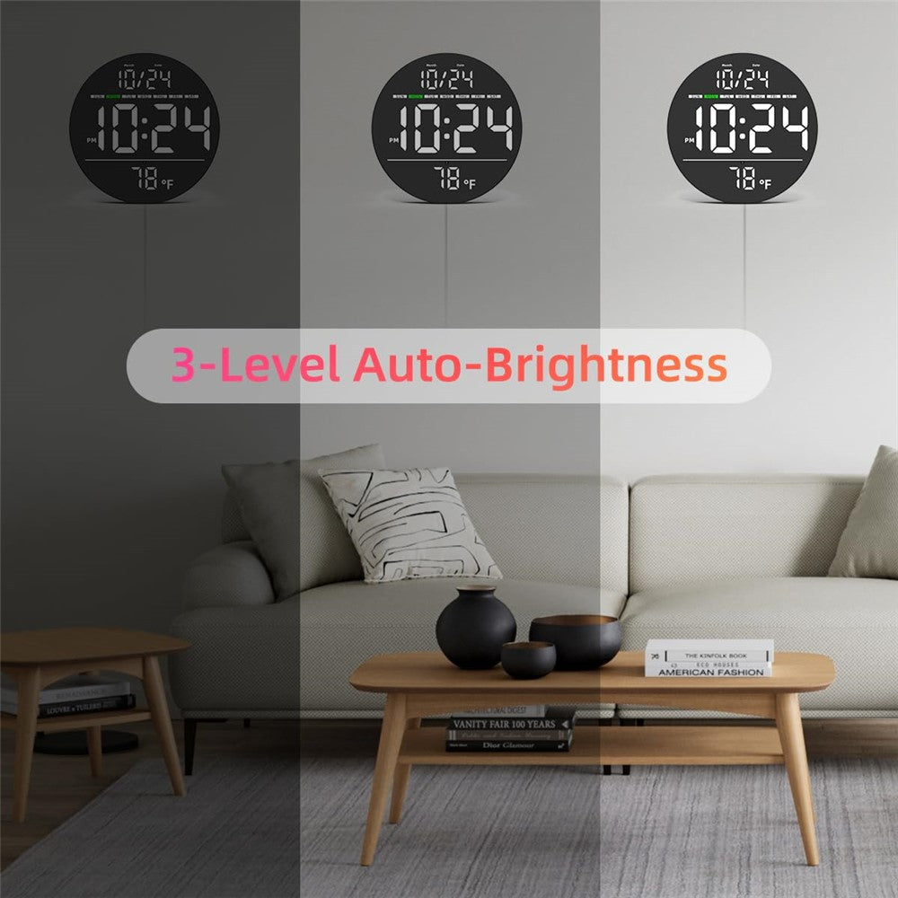 LLR083 20cm Diameter Multifunction LED Digital Wall Clock with Temperature Date Week Display