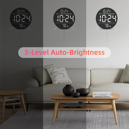 LLR083 20cm Diameter Multifunction LED Digital Wall Clock with Temperature Date Week Display