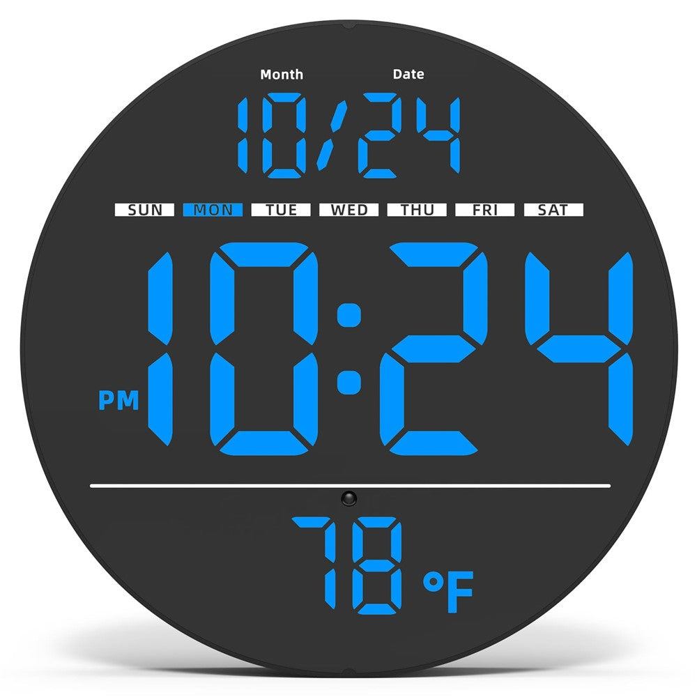 LLR083 20cm Diameter Multifunction LED Digital Wall Clock with Temperature Date Week Display