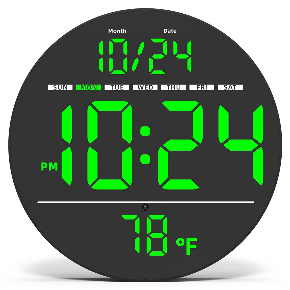 LLR083 20cm Diameter Multifunction LED Digital Wall Clock with Temperature Date Week Display