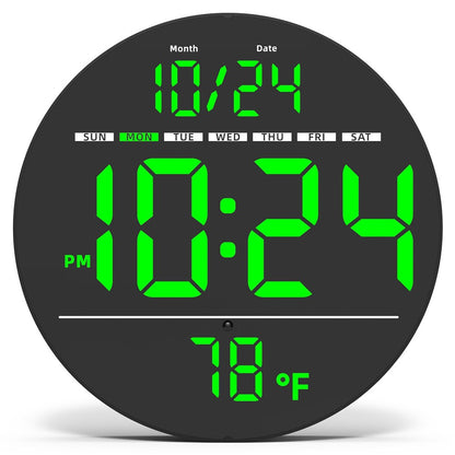 LLR083 20cm Diameter Multifunction LED Digital Wall Clock with Temperature Date Week Display
