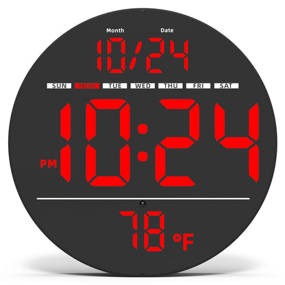 LLR083 20cm Diameter Multifunction LED Digital Wall Clock with Temperature Date Week Display