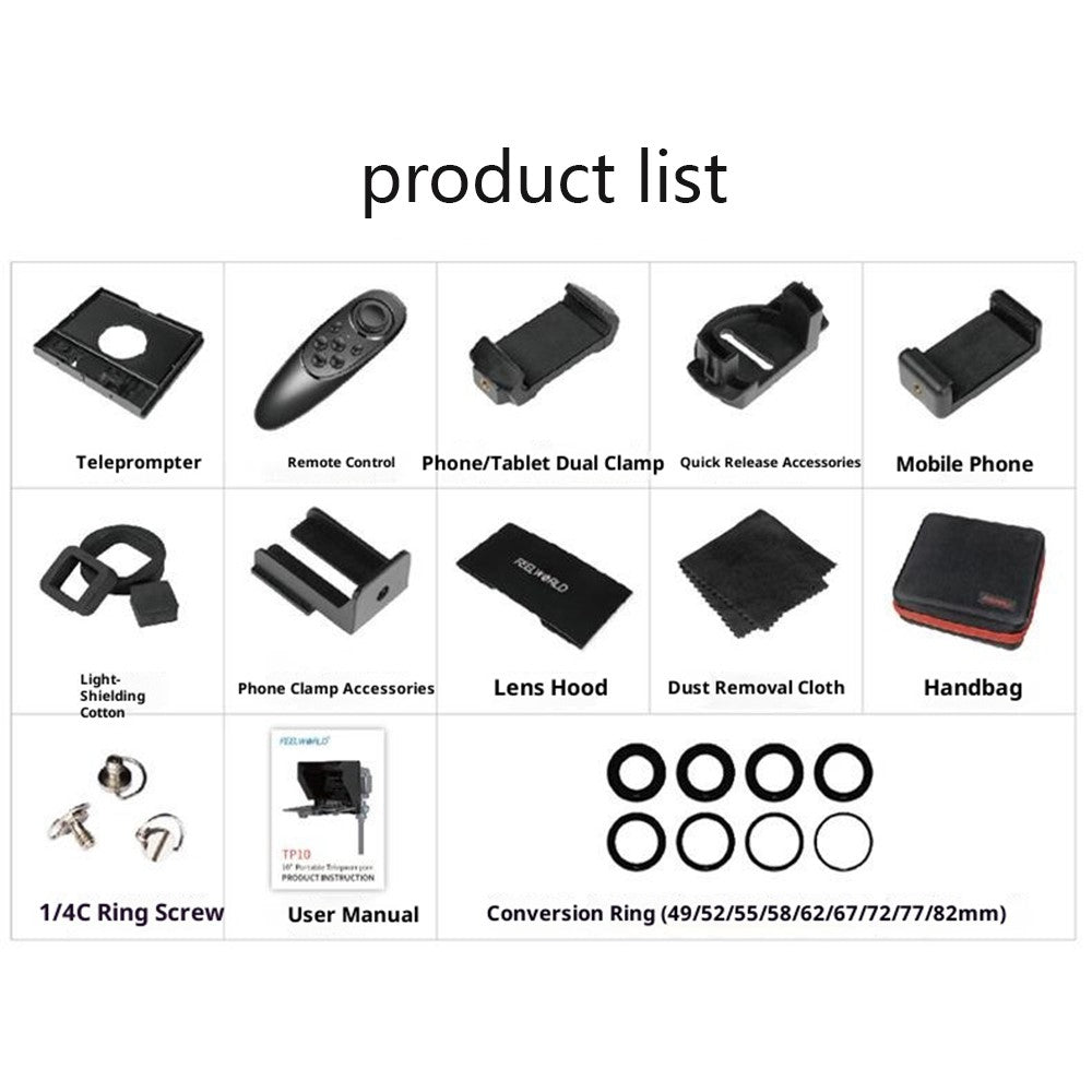 FEELWORLD TP10 Portable Teleprompter for Smartphones / DSLR Cameras Video Shooting Folding Design with Remote Control