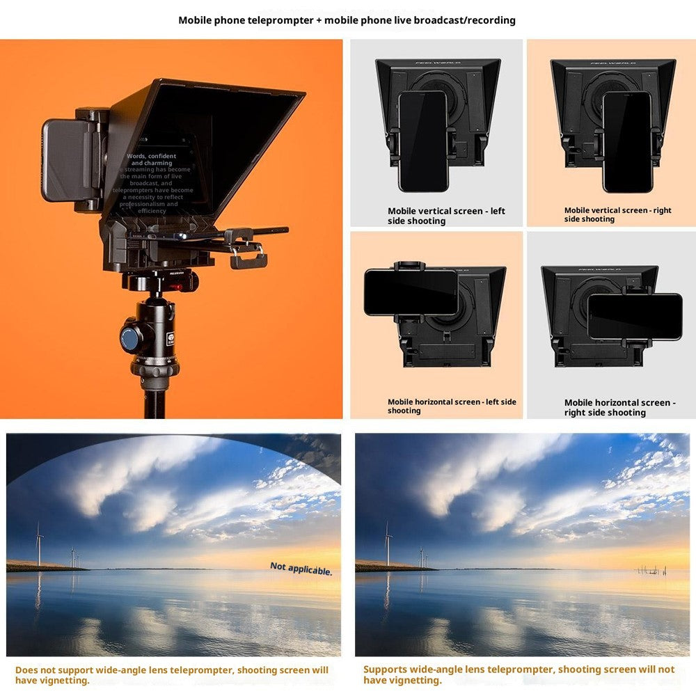 FEELWORLD TP2A 8 Inch Portable Teleprompter for Smartphone Tablet DSLR Camera Prompter with Remote Control