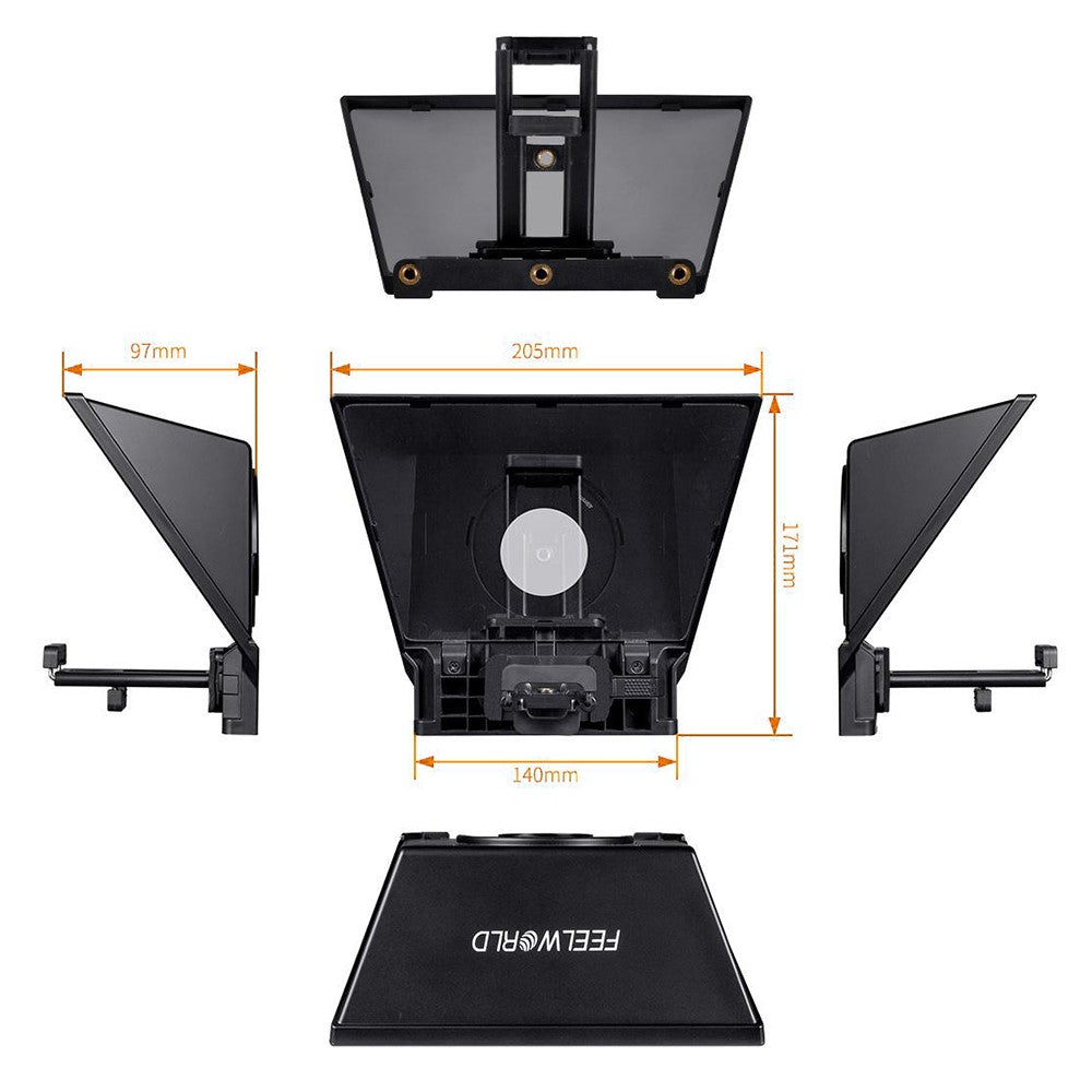 FEELWORLD TP2A 8 Inch Portable Teleprompter for Smartphone Tablet DSLR Camera Prompter with Remote Control