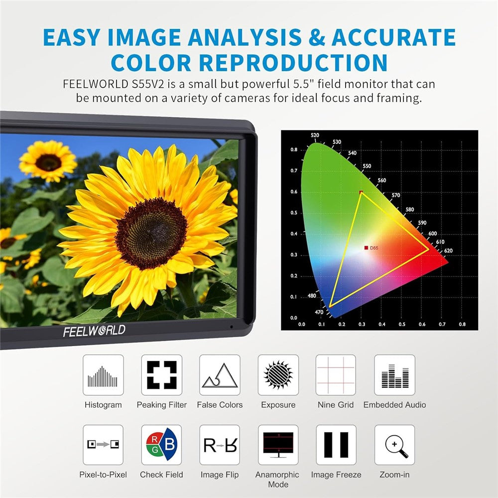 FEELWORLD S55V3 6 Inch 4K Monitor Full HD Portable Camera Monitor for DSLR Photography / Videography