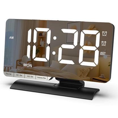 EN8836-A Weekday Display Large Screen Dimmable LED Mirror Digital Alarm Clock with DST Function and Dual Charging Ports