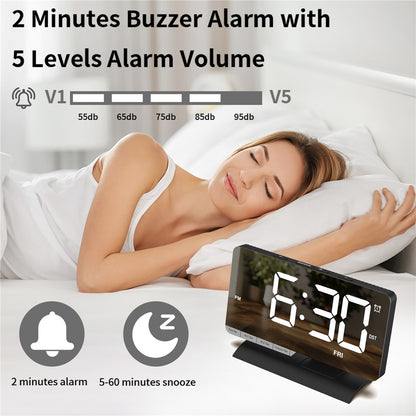 EN8836-A Weekday Display Large Screen Dimmable LED Mirror Digital Alarm Clock with DST Function and Dual Charging Ports
