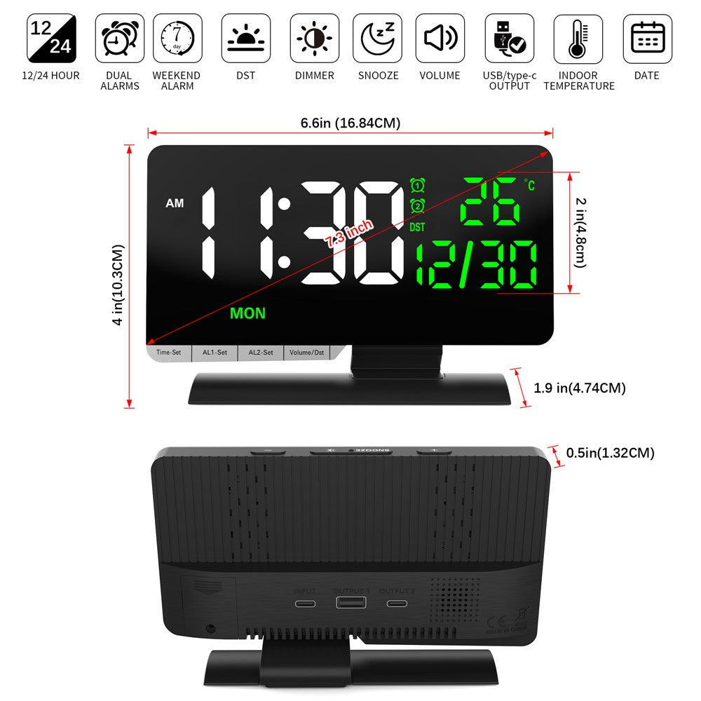 EN8836-B LED Digital Alarm Clock with DST Function Perpetual Calendar Temperature Week Display Desk Clock