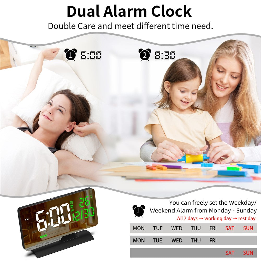 EN8836-B LED Digital Alarm Clock with DST Function Perpetual Calendar Temperature Week Display Desk Clock