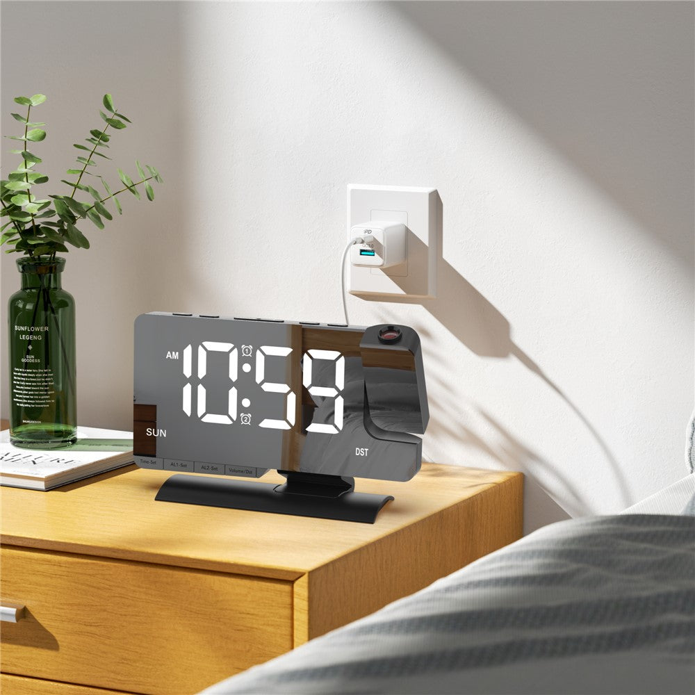 EN8836-C Large LED Display Projection Clock Dual Alarm Dimmable Desktop Digital Clock with DST and Weekday Display