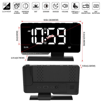 EN8836-C Large LED Display Projection Clock Dual Alarm Dimmable Desktop Digital Clock with DST and Weekday Display