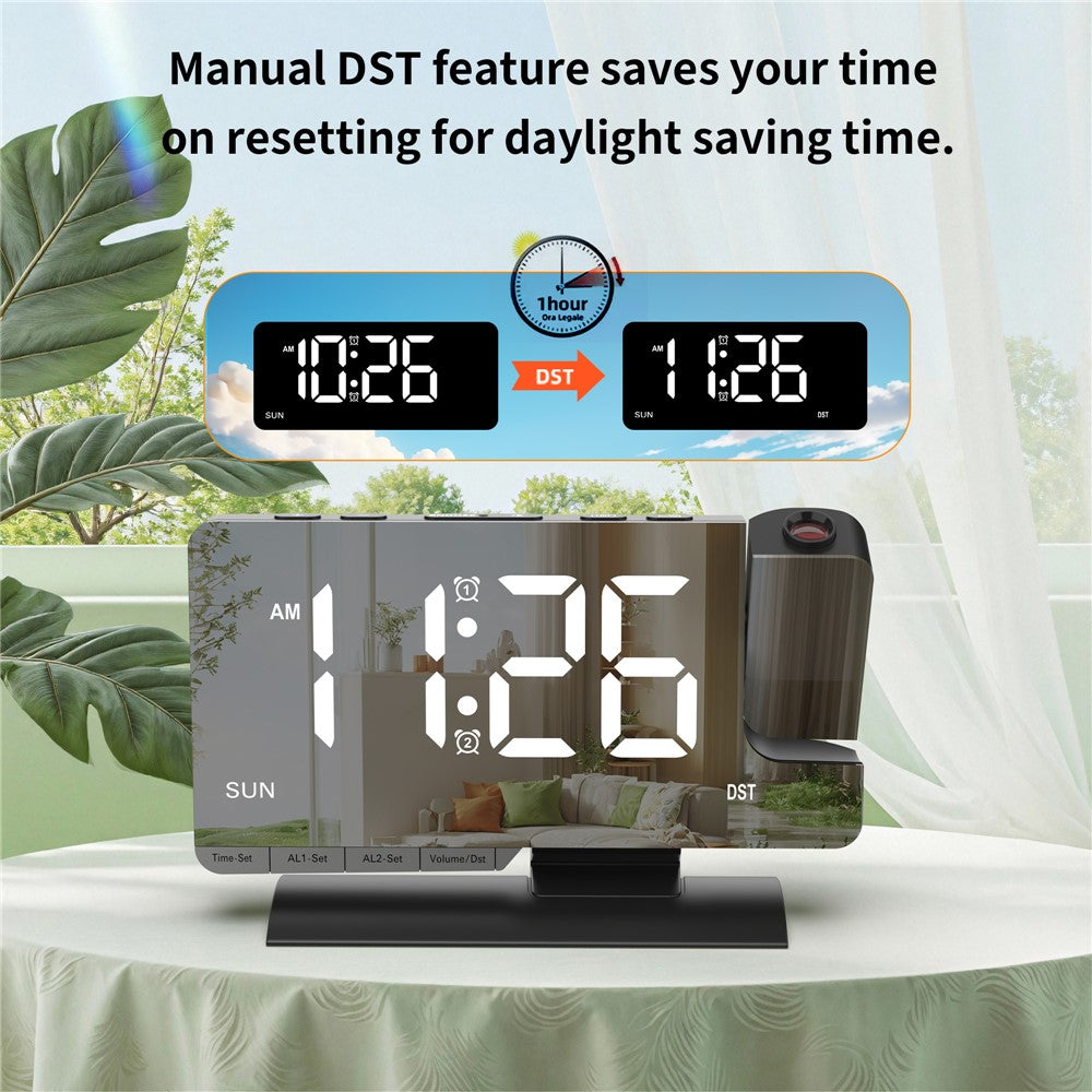 EN8836-C Large LED Display Projection Clock Dual Alarm Dimmable Desktop Digital Clock with DST and Weekday Display