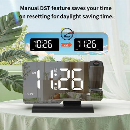 EN8836-C Large LED Display Projection Clock Dual Alarm Dimmable Desktop Digital Clock with DST and Weekday Display