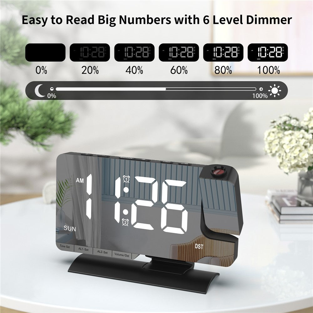 EN8836-C Large LED Display Projection Clock Dual Alarm Dimmable Desktop Digital Clock with DST and Weekday Display