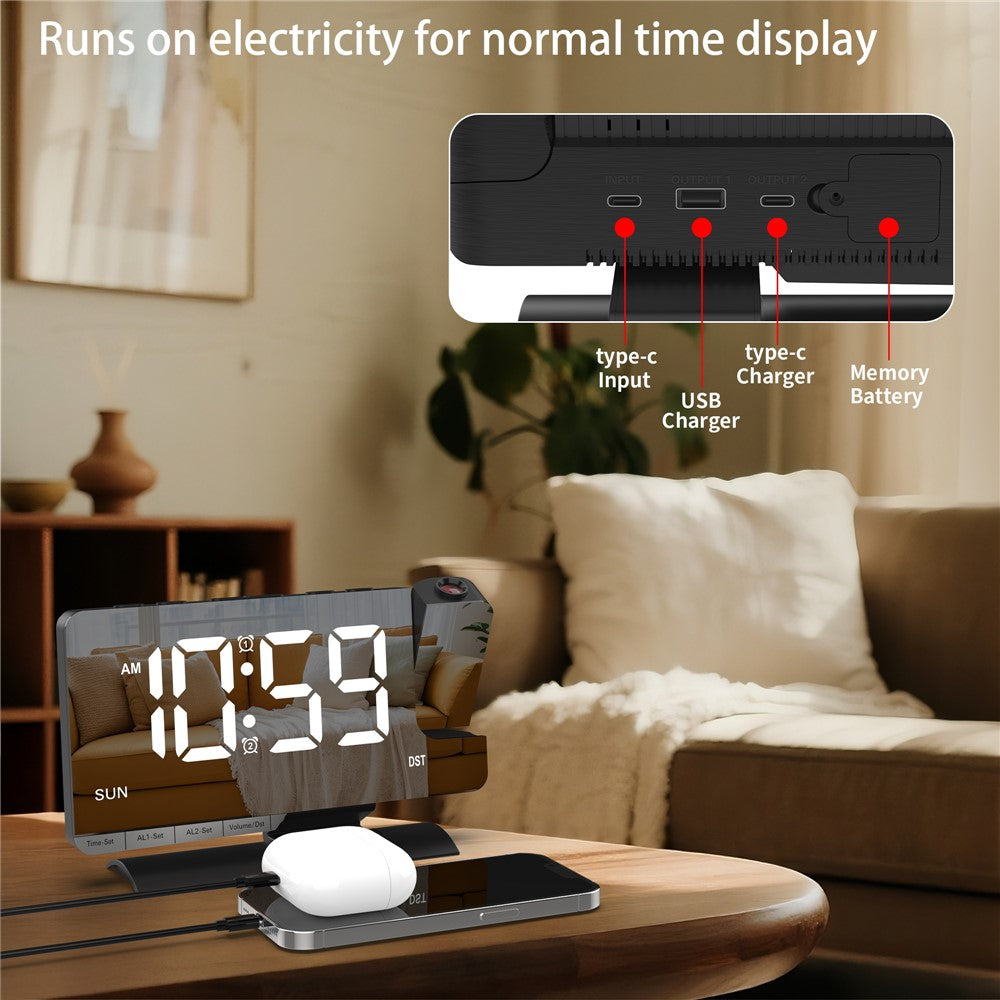 EN8836-C Large LED Display Projection Clock Dual Alarm Dimmable Desktop Digital Clock with DST and Weekday Display