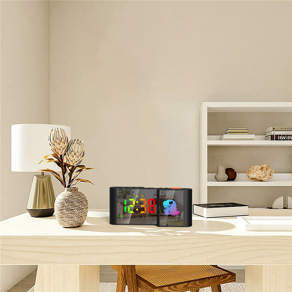 EN8837-C Cartoon Animal Pattern S-Shaped Dual Screen RGB Alarm Clock with Night Light 12 / 24 Hour Display Desk Clock