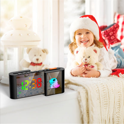EN8837-C Cartoon Animal Pattern S-Shaped Dual Screen RGB Alarm Clock with Night Light 12 / 24 Hour Display Desk Clock