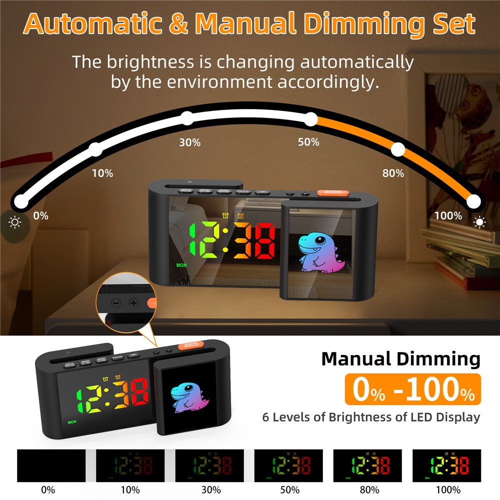 EN8837-C Cartoon Animal Pattern S-Shaped Dual Screen RGB Alarm Clock with Night Light 12 / 24 Hour Display Desk Clock