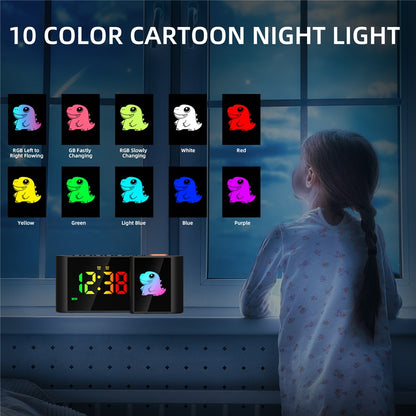EN8837-C Cartoon Animal Pattern S-Shaped Dual Screen RGB Alarm Clock with Night Light 12 / 24 Hour Display Desk Clock
