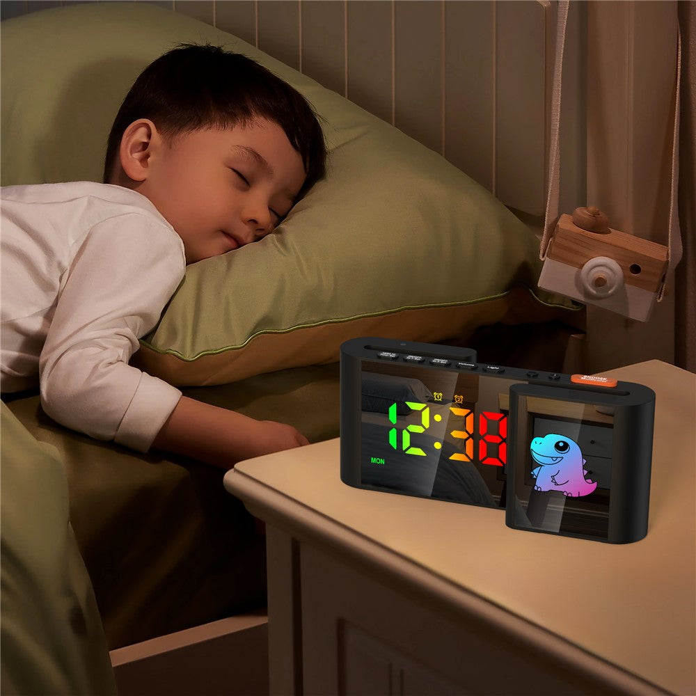 EN8837-C Cartoon Animal Pattern S-Shaped Dual Screen RGB Alarm Clock with Night Light 12 / 24 Hour Display Desk Clock
