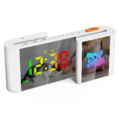 EN8837-C Cartoon Animal Pattern S-Shaped Dual Screen RGB Alarm Clock with Night Light 12 / 24 Hour Display Desk Clock