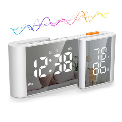 EN8837-A S-Shaped Alarm Clock with FM Radio, 0-100% Dimmer, Dual Alarms Digital Clock Thermohygrometer for Bedroom