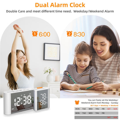 EN8837-A S-Shaped Alarm Clock with FM Radio, 0-100% Dimmer, Dual Alarms Digital Clock Thermohygrometer for Bedroom