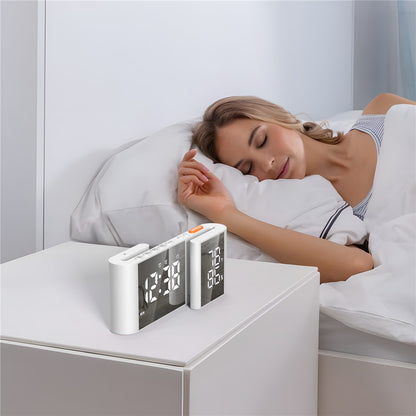EN8837-A S-Shaped Alarm Clock with FM Radio, 0-100% Dimmer, Dual Alarms Digital Clock Thermohygrometer for Bedroom