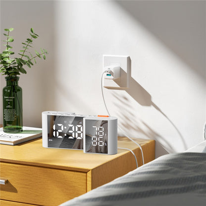 EN8837-A S-Shaped Alarm Clock with FM Radio, 0-100% Dimmer, Dual Alarms Digital Clock Thermohygrometer for Bedroom