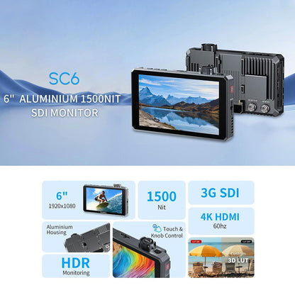 FEELWORLD SC6 6 Inch Camera Monitor 1500NIT High Brightness SDI Photography Monitor Video Monitor