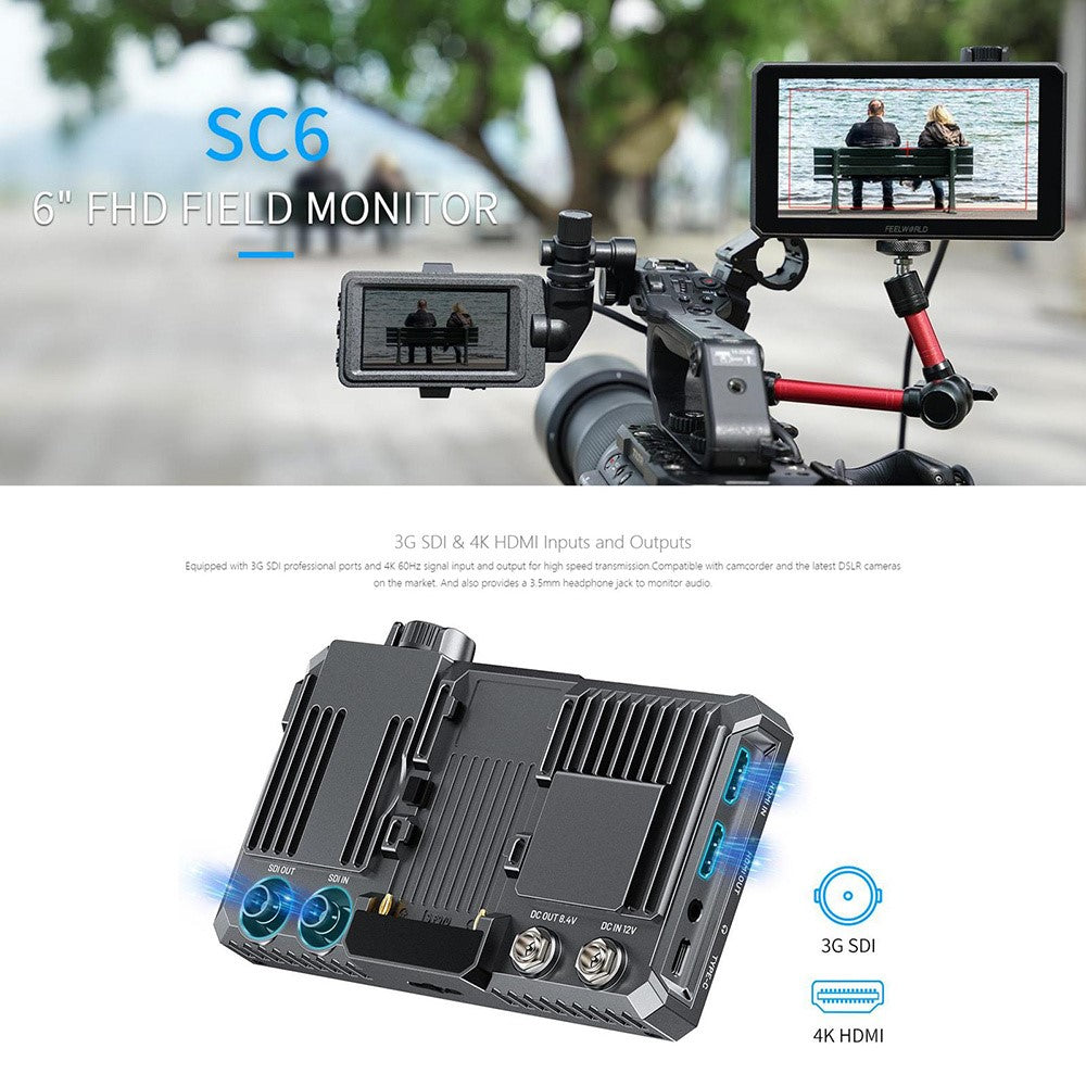 FEELWORLD SC6 6 Inch Camera Monitor 1500NIT High Brightness SDI Photography Monitor Video Monitor