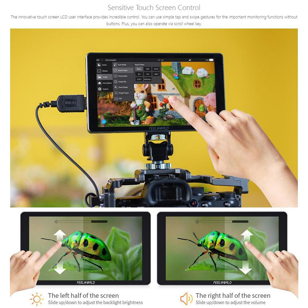 FEELWORLD P6XL 6 Inch Camera Monitor Aluminum Built-in Battery Photography Monitor for DSLR / Videography